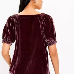 LOFT Velvet Puff Sleeve Top - Rich Burgundy